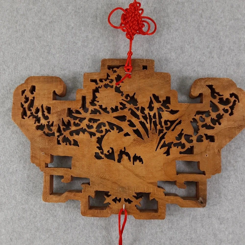 Vintage Hand Carved Wood Chinese Wall Plaque Crane Lotus Relief Art Decor 14X10